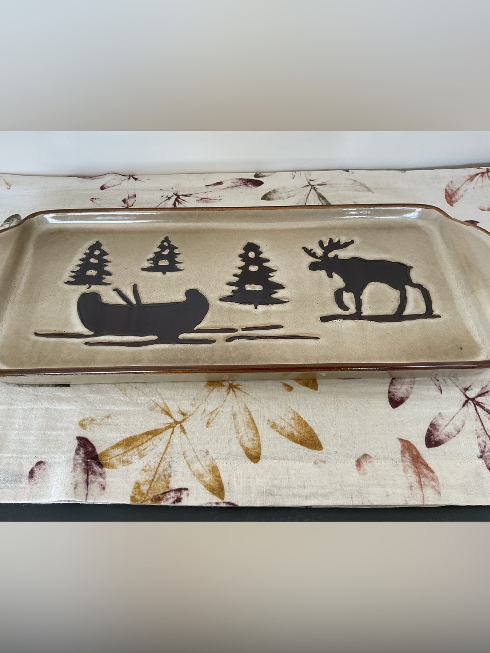 NWT Woodland Home Studio Lodge Cabin Rustic Moose Canoe 18”  Long Tray Platter